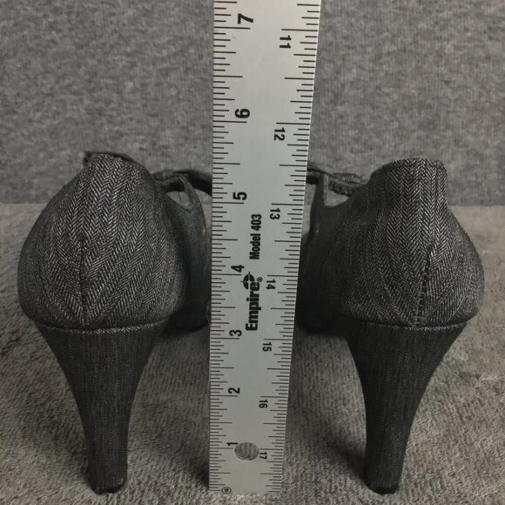 Ann Marino Ballet Toe Heels with Bow Sz 6M‎ Charcoal Gray Tear Drop Cut Outs